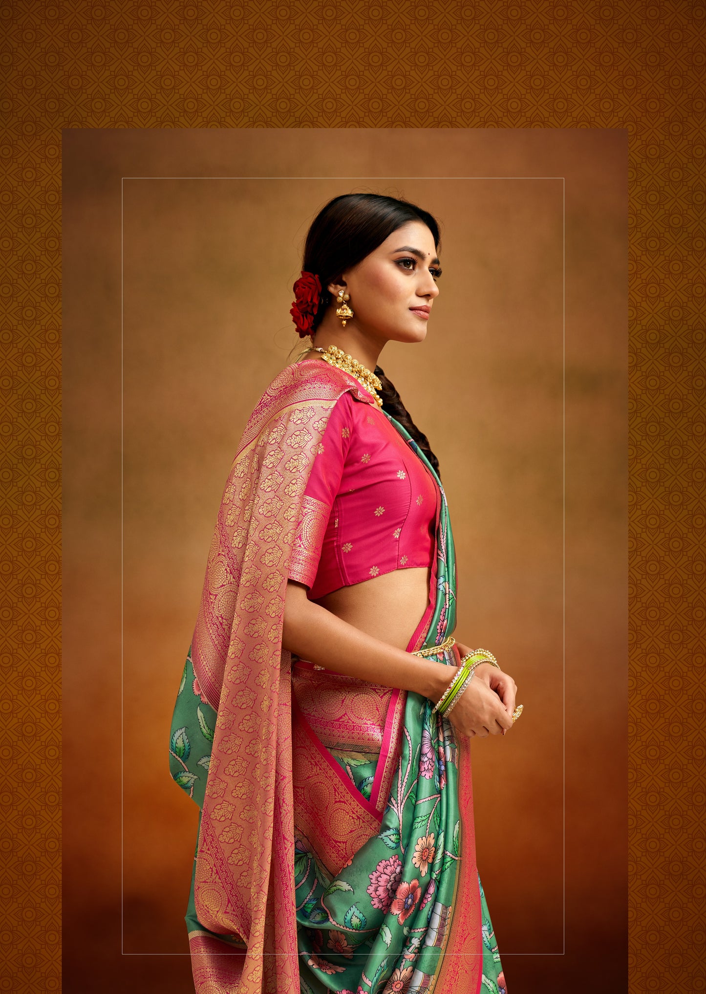 Buy Elegant Tusser Silk Kalamkari Saree with Banarasi Border Traditional Luxury at Its Best