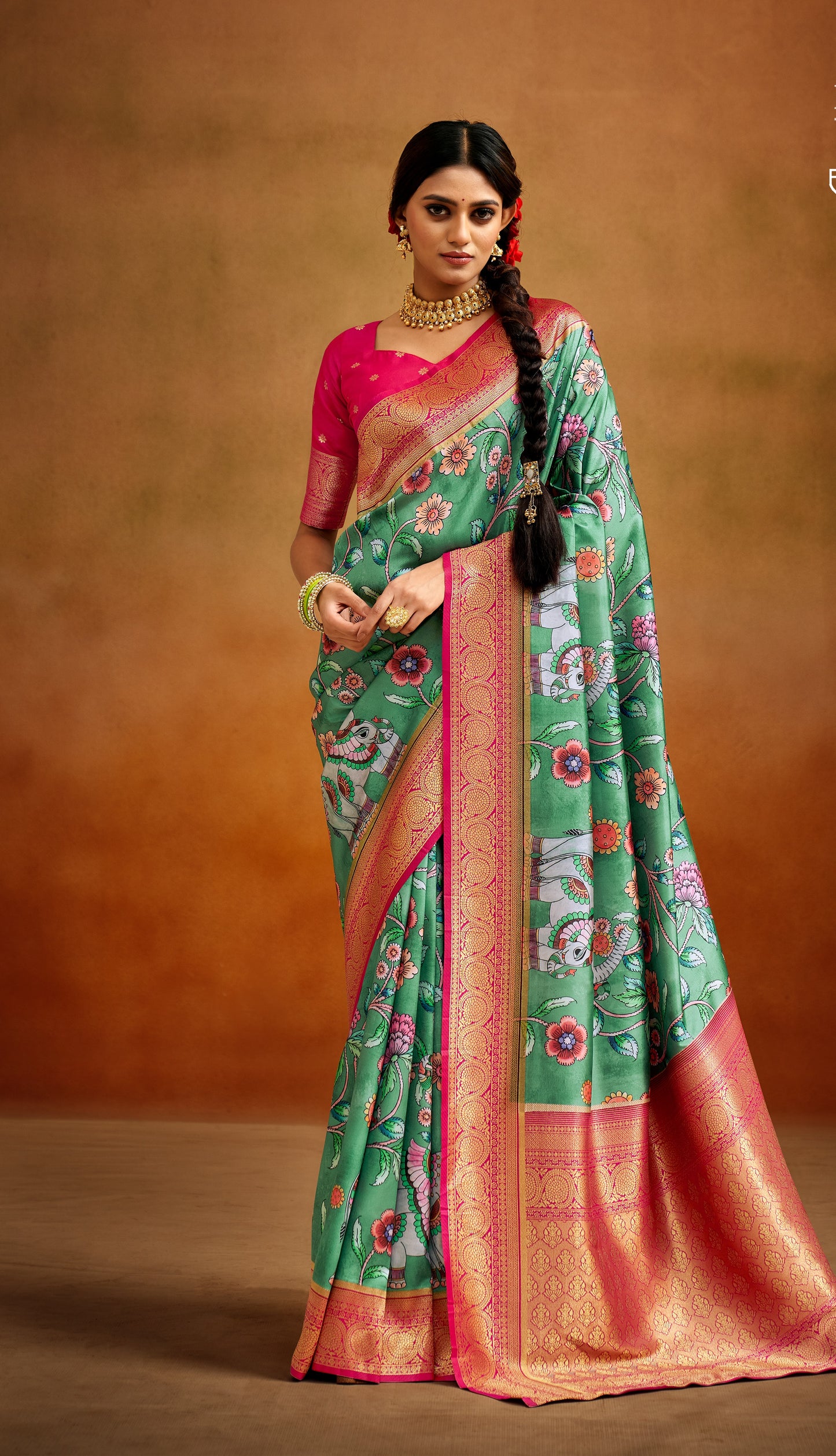 Buy Elegant Tusser Silk Kalamkari Saree with Banarasi Border Traditional Luxury at Its Best