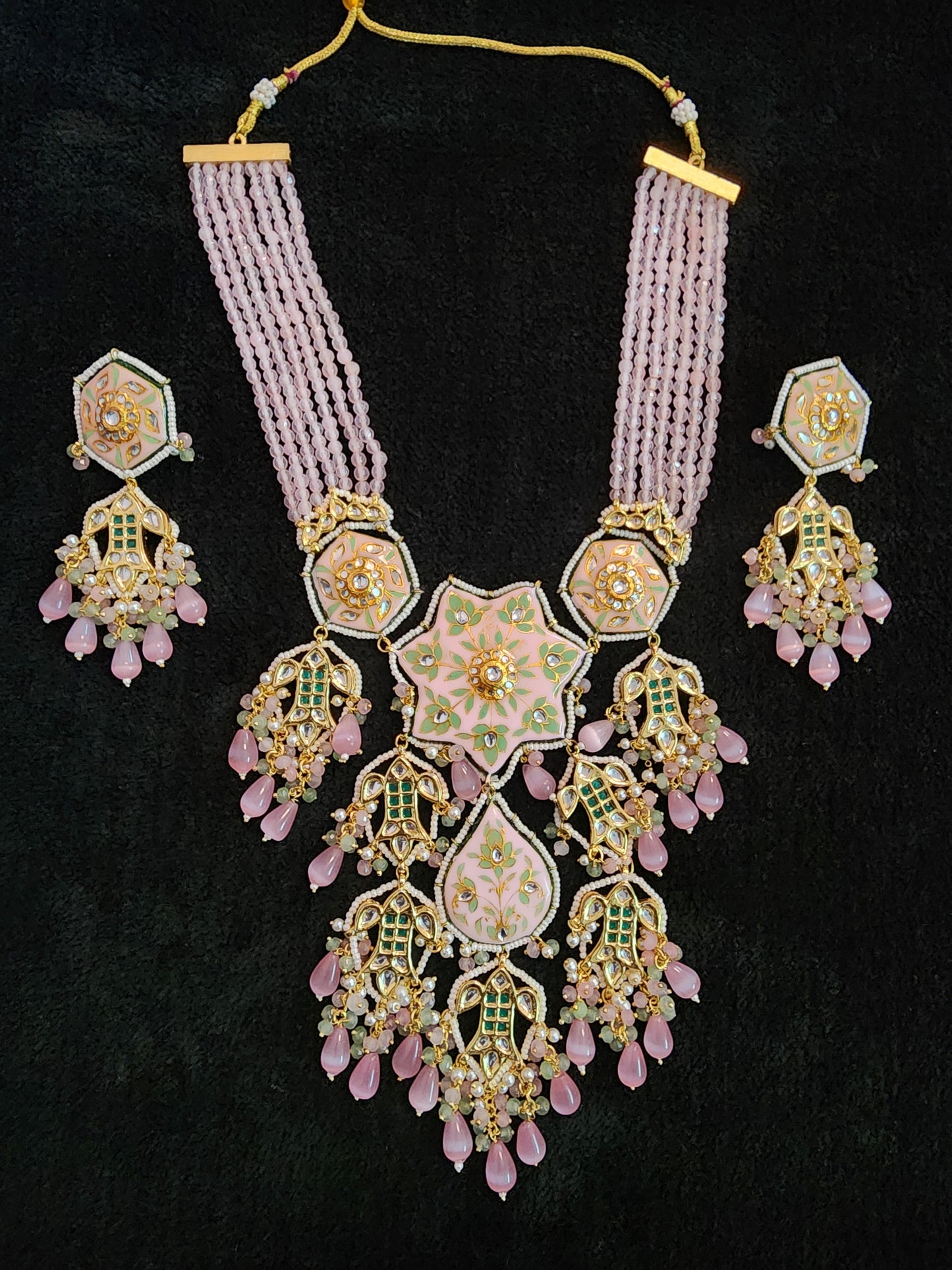 Pink Enameled Designer Beaded Set