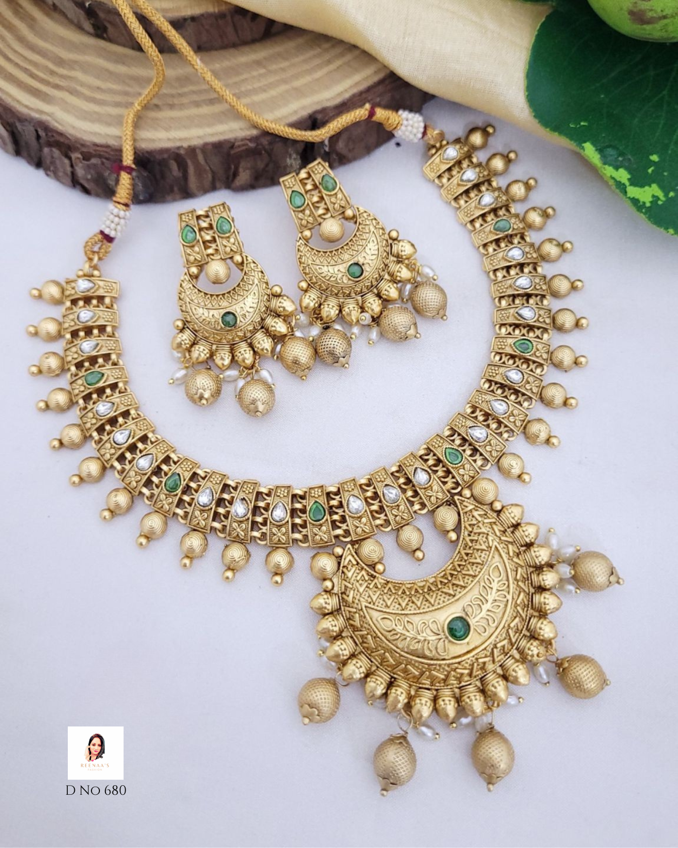 Antique Gold Choker Necklace Set with Chandbali Earrings – Handcrafted Temple Jewelry for Weddings Festive Wear