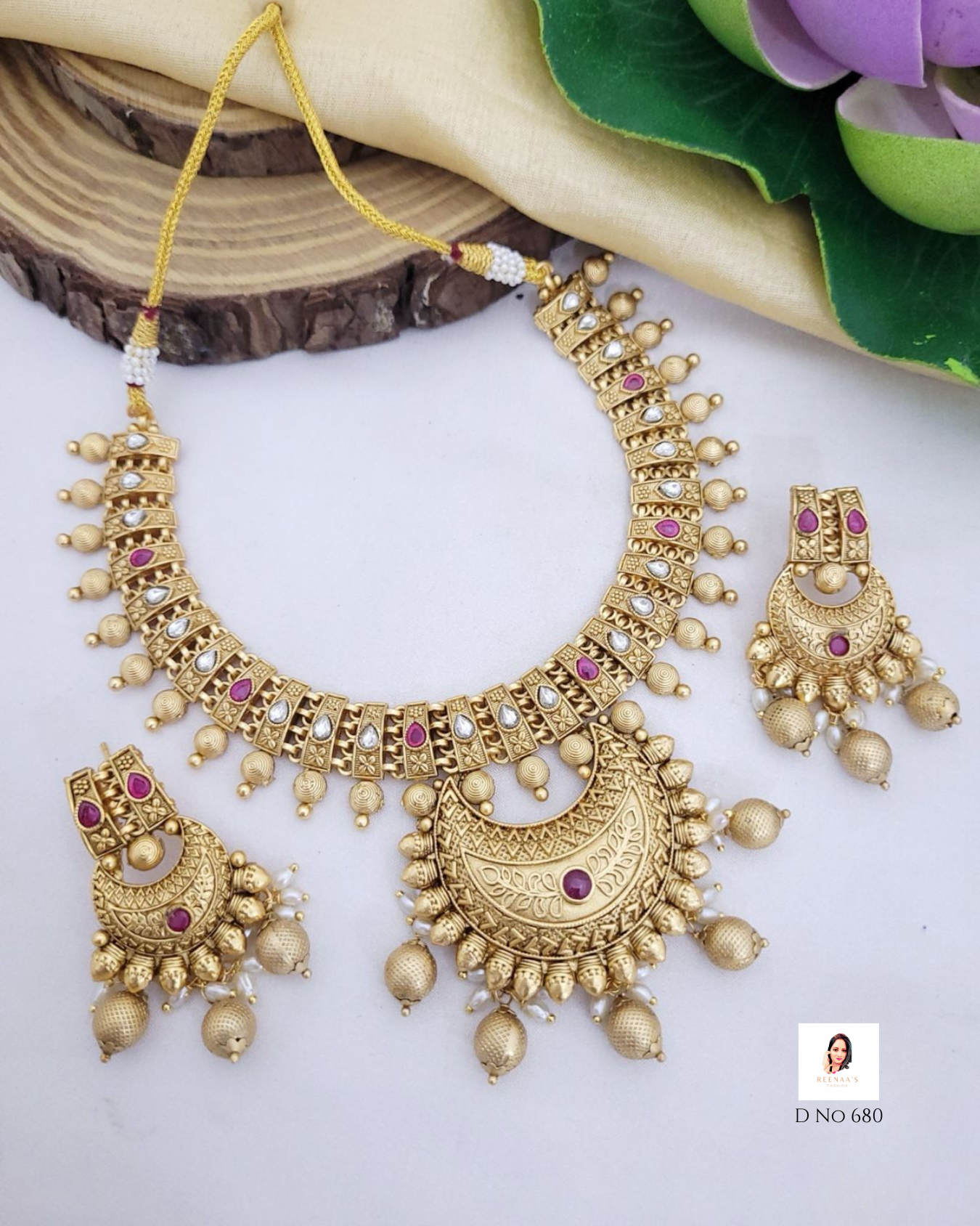 Antique Gold Choker Necklace Set with Chandbali Earrings – Handcrafted Temple Jewelry for Weddings & Festive Wear