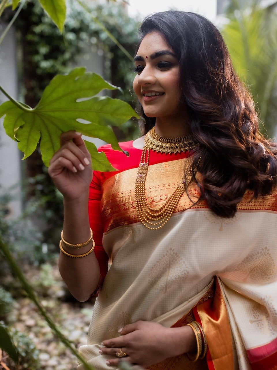 Semi Silk Kanjeevaram Elegant Design Cream Color Saree with Rich Pallu