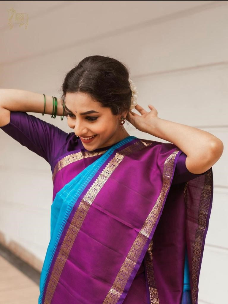 Semi Silk Kanjeevaram Saree with Contrast Blouse and Pallu