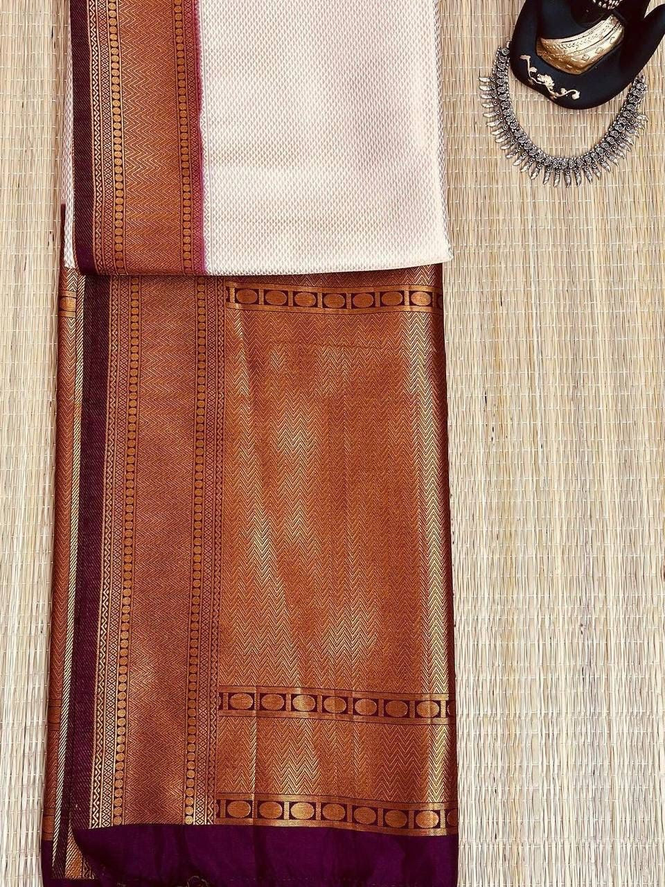 Semi Silk Kanjeevaram Elegant Design Silverish Grey Saree with Handmade Tussels