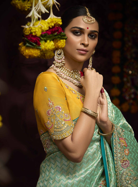 Pure Banarasi Kanjivaram Saree with Heavy Work Border – Timeless Elegance for Every Occasion