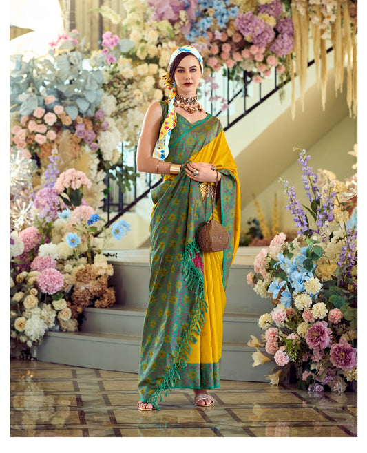 Buy Elegant Soft Silk Saree with Ikkat Border A Perfect Fusion of Tradition & Style