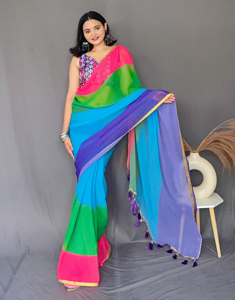 Alia Bhatt Soft Georgette Multicolour Saree