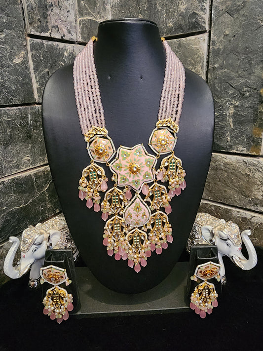 Pink Enameled Designer Beaded Set