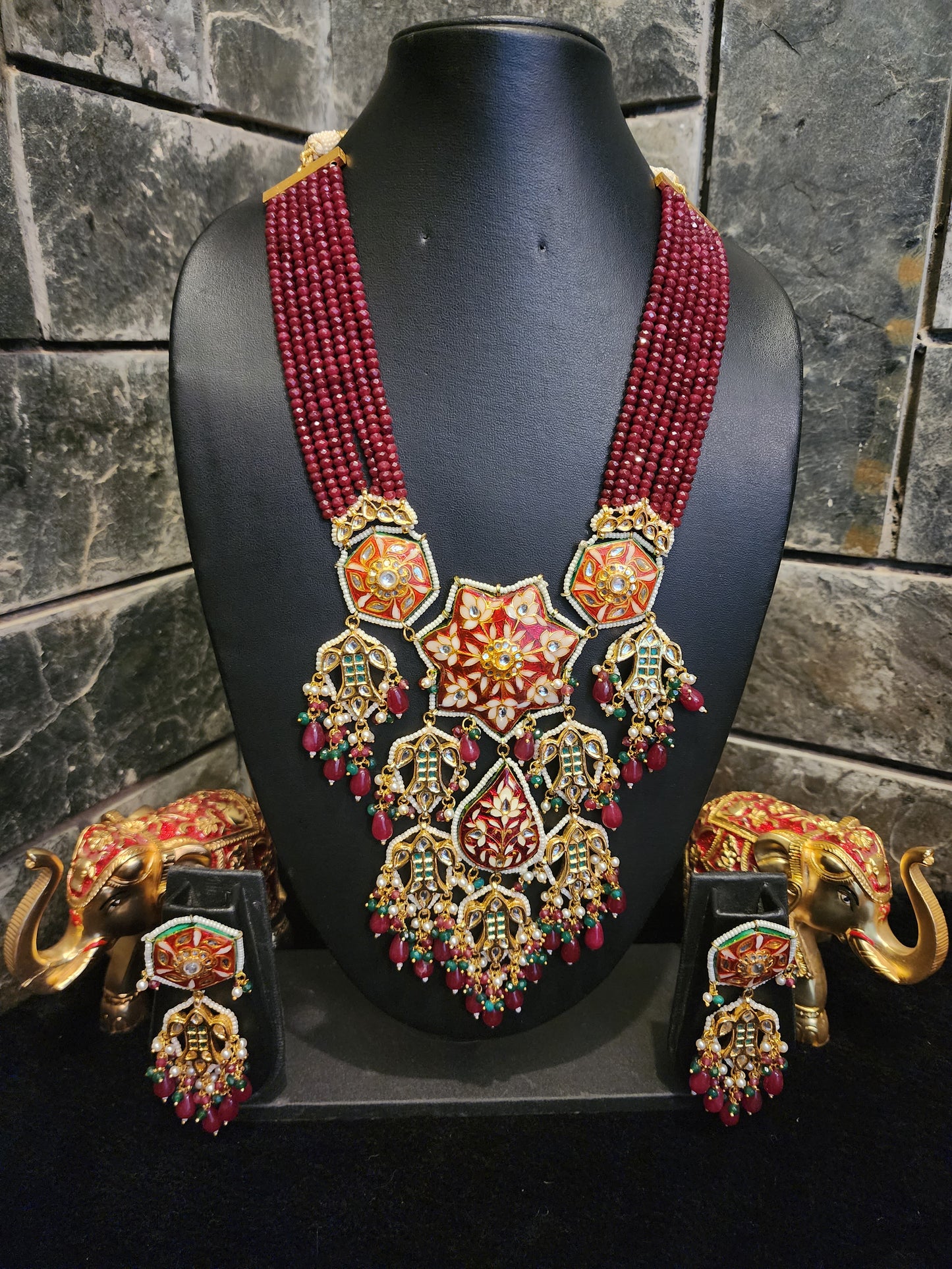 Red Enameled Designer Beaded Set