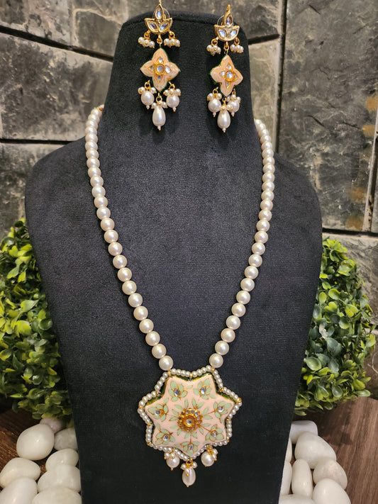 Pink Enameled Star with Kundan Polki Motifs