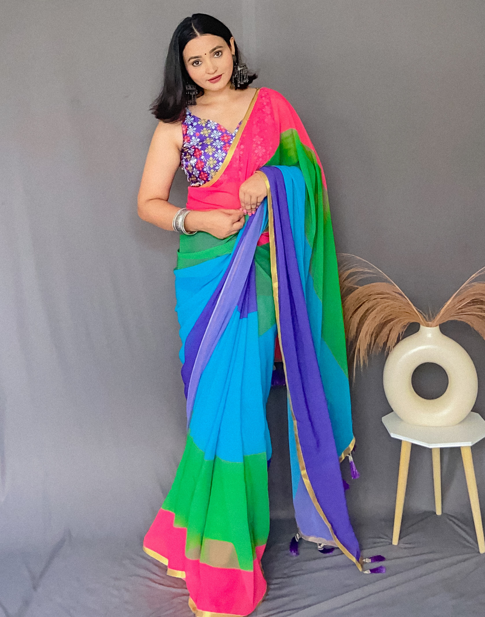 Alia Bhatt Soft Georgette Multicolour Saree