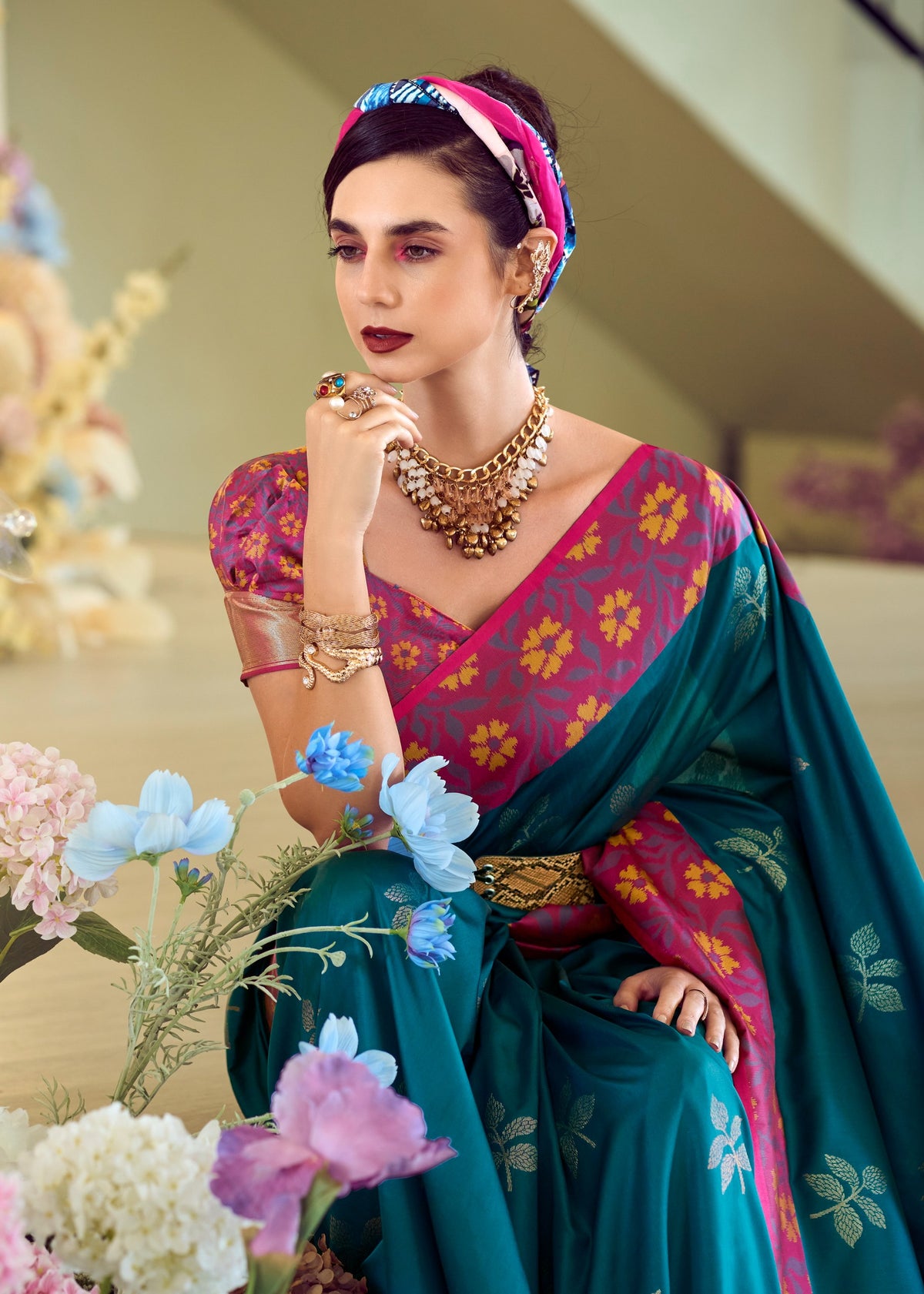 Buy Elegant Soft Silk Saree with Ikkat Border A Perfect Fusion of Tradition & Style