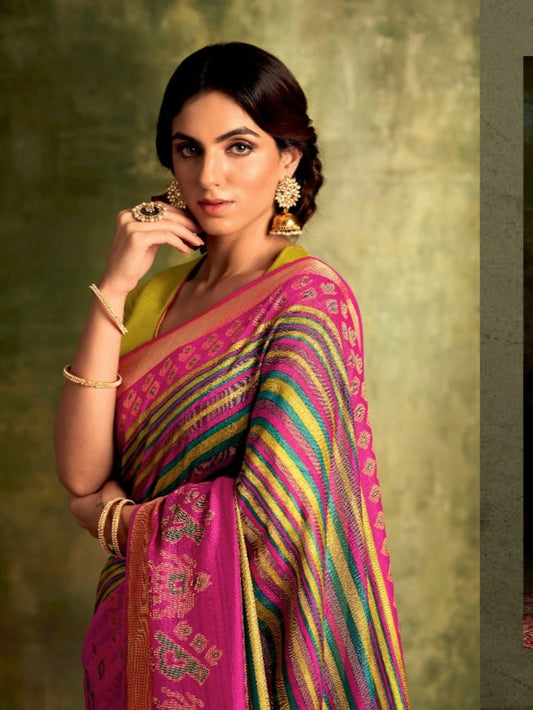 Multicolour Brasso Chiffon Saree with Desginer Blouse