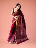 Premium Hand Block Printed Maheshwari Silk Saree in Deep Kumkum 1058