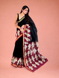 Regal Black & Maroon Hand Block Printed Maheshwari Silk Saree 1060