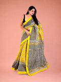 Vibrant Peetambari Yellow Hand Block Printed Maheshwari Silk Saree 1061