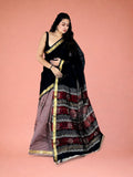 Artisan Karigari Black Hand Block Printed Maheshwari Silk Saree 1065