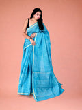 Firozi Jaal Hand Block Printed Maheshwari Silk Saree 1072