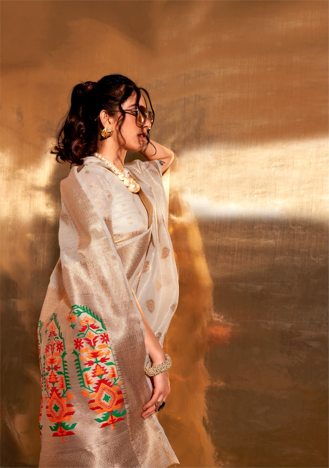 Buy Zari Tissue Saree with Heavy Paithani Pallu A Majestic Blend of Tradition and Luxury