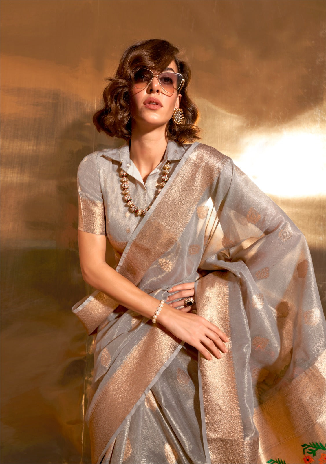 Buy Zari Tissue Saree with Heavy Paithani Pallu A Majestic Blend of Tradition and Luxury