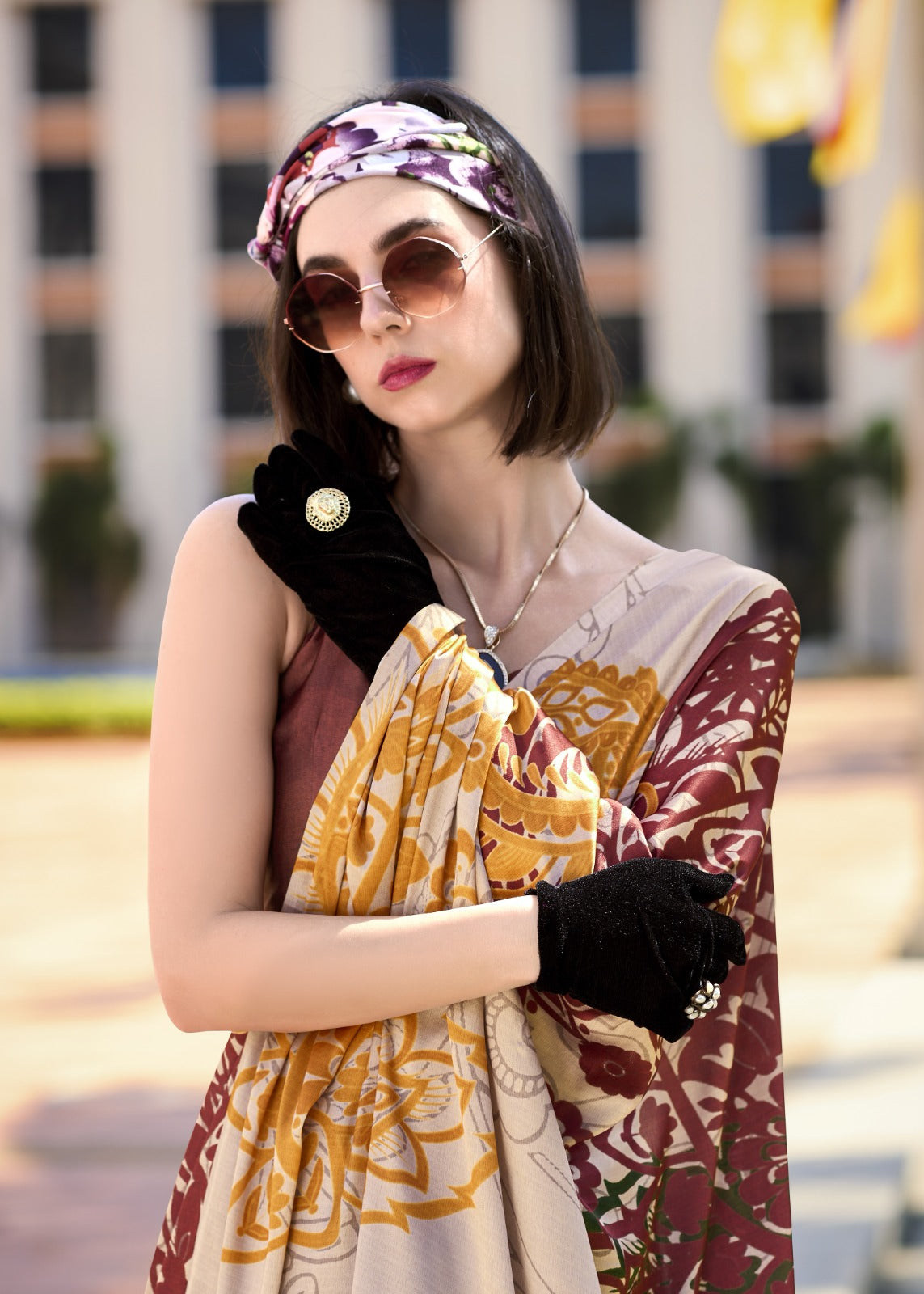 Buy Elegant Pure Satin Silk Saree with Designer Digital Print A Fusion of Tradition & Modern Art
