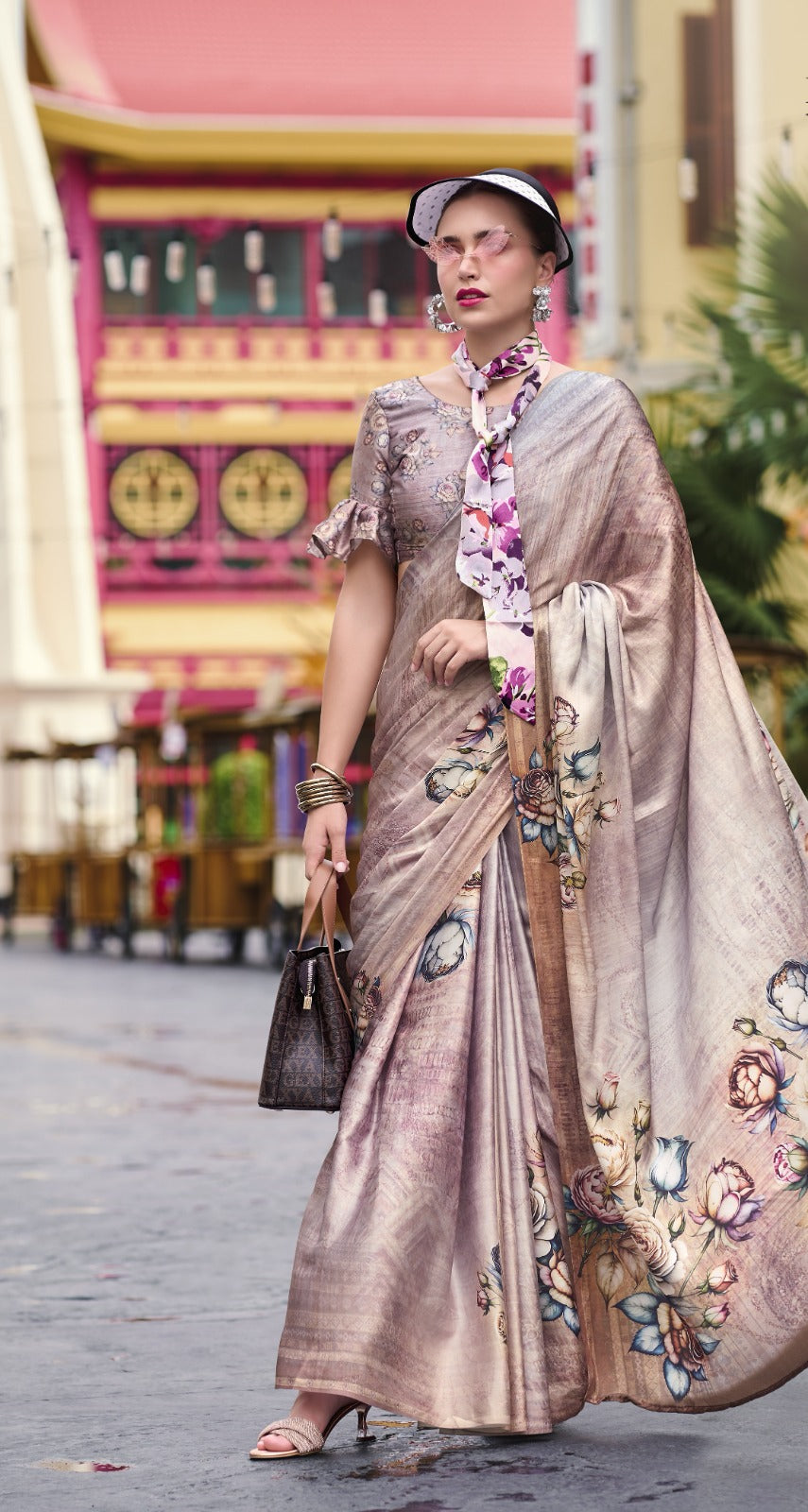 Buy Elegant Pure Satin Silk Saree with Designer Digital Print A Fusion of Tradition & Modern Art