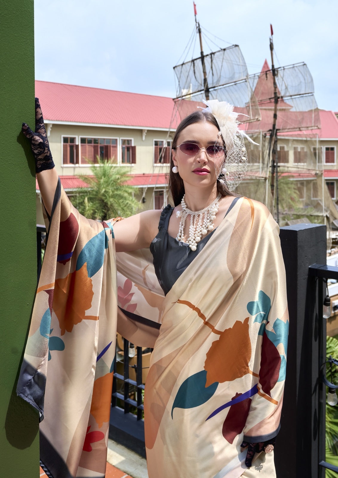 Buy Elegant Pure Satin Silk Saree with Designer Digital Print A Fusion of Tradition & Modern Art