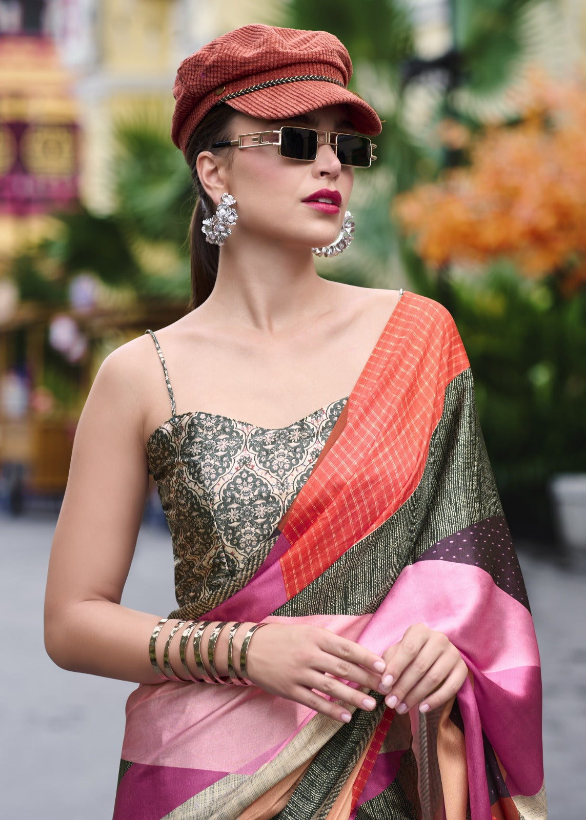 Buy Elegant Pure Satin Silk Saree with Designer Digital Print A Fusion of Tradition & Modern Art