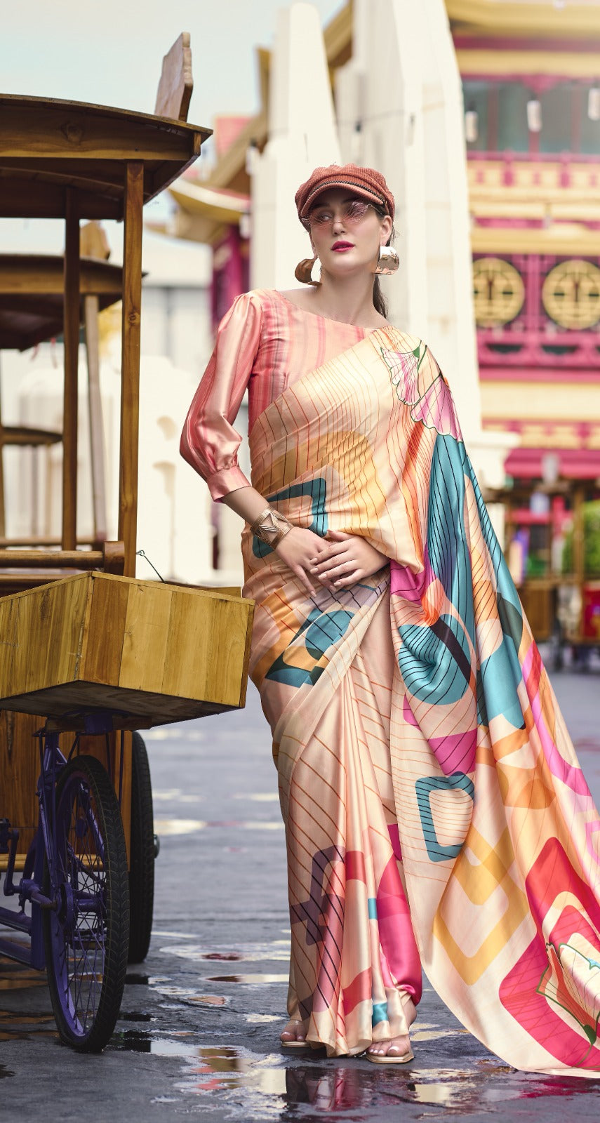Buy Elegant Pure Satin Silk Saree with Designer Digital Print A Fusion of Tradition & Modern Art