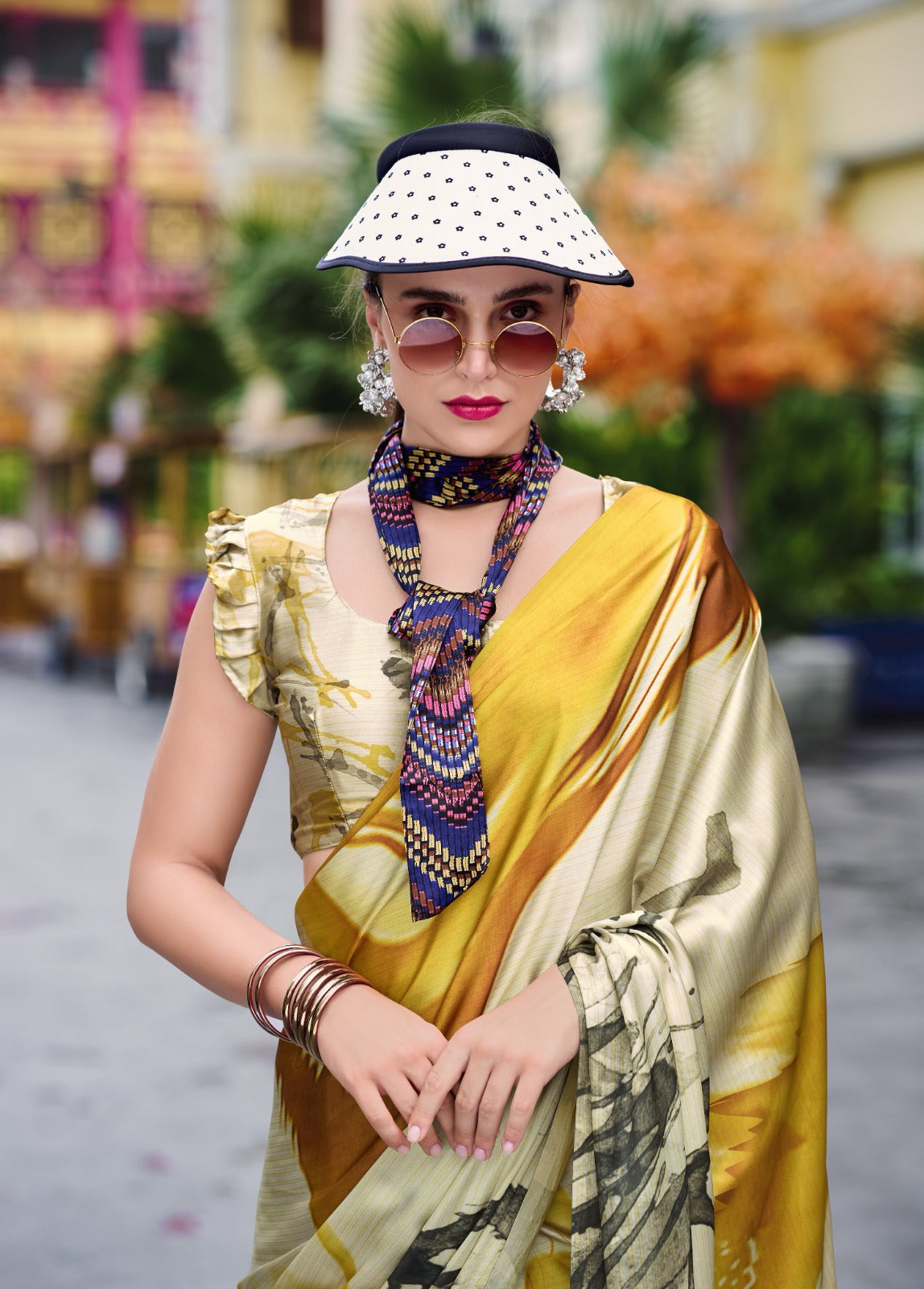 Buy Elegant Pure Satin Silk Saree with Designer Digital Print A Fusion of Tradition & Modern Art
