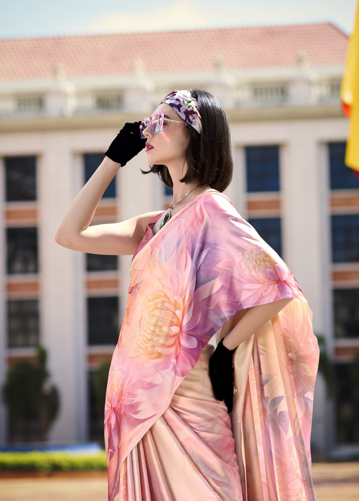 Buy Elegant Pure Satin Silk Saree with Designer Digital Print A Fusion of Tradition & Modern Art