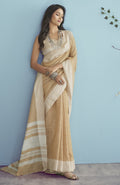 Buy Elegant Soft Linen Silk Chikankari Weaved Border Saree Timeless Craftsmanship & Luxury