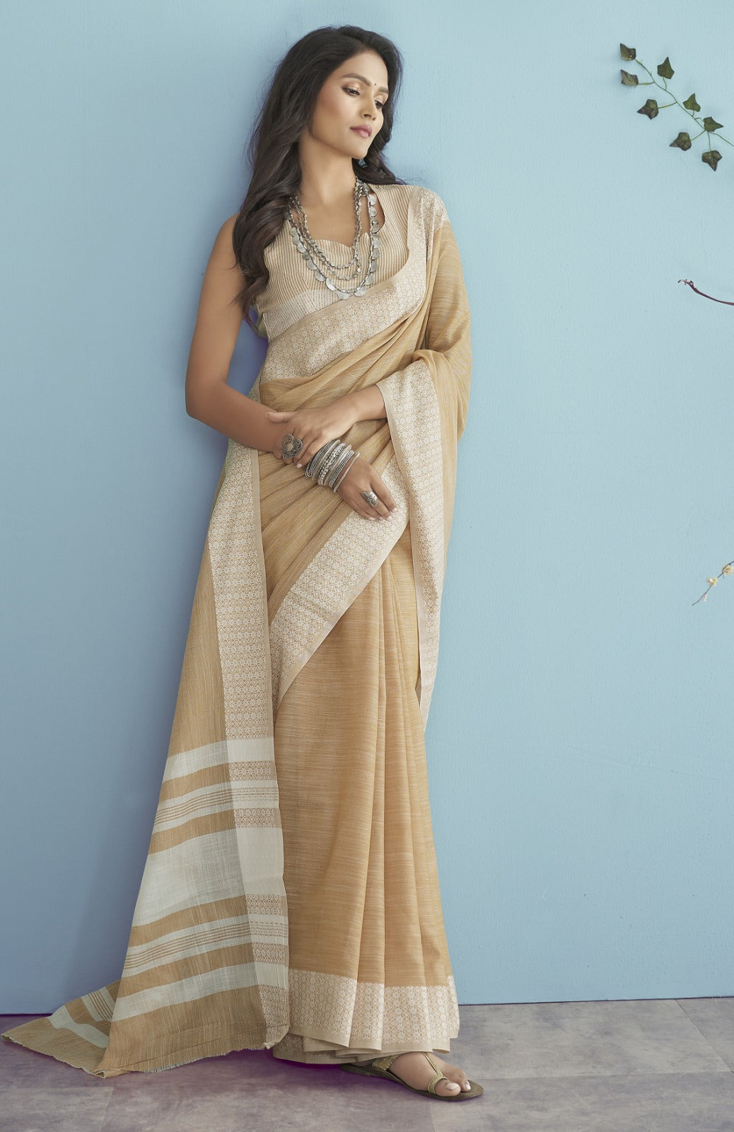 Buy Elegant Soft Linen Silk Chikankari Weaved Border Saree Timeless Craftsmanship & Luxury