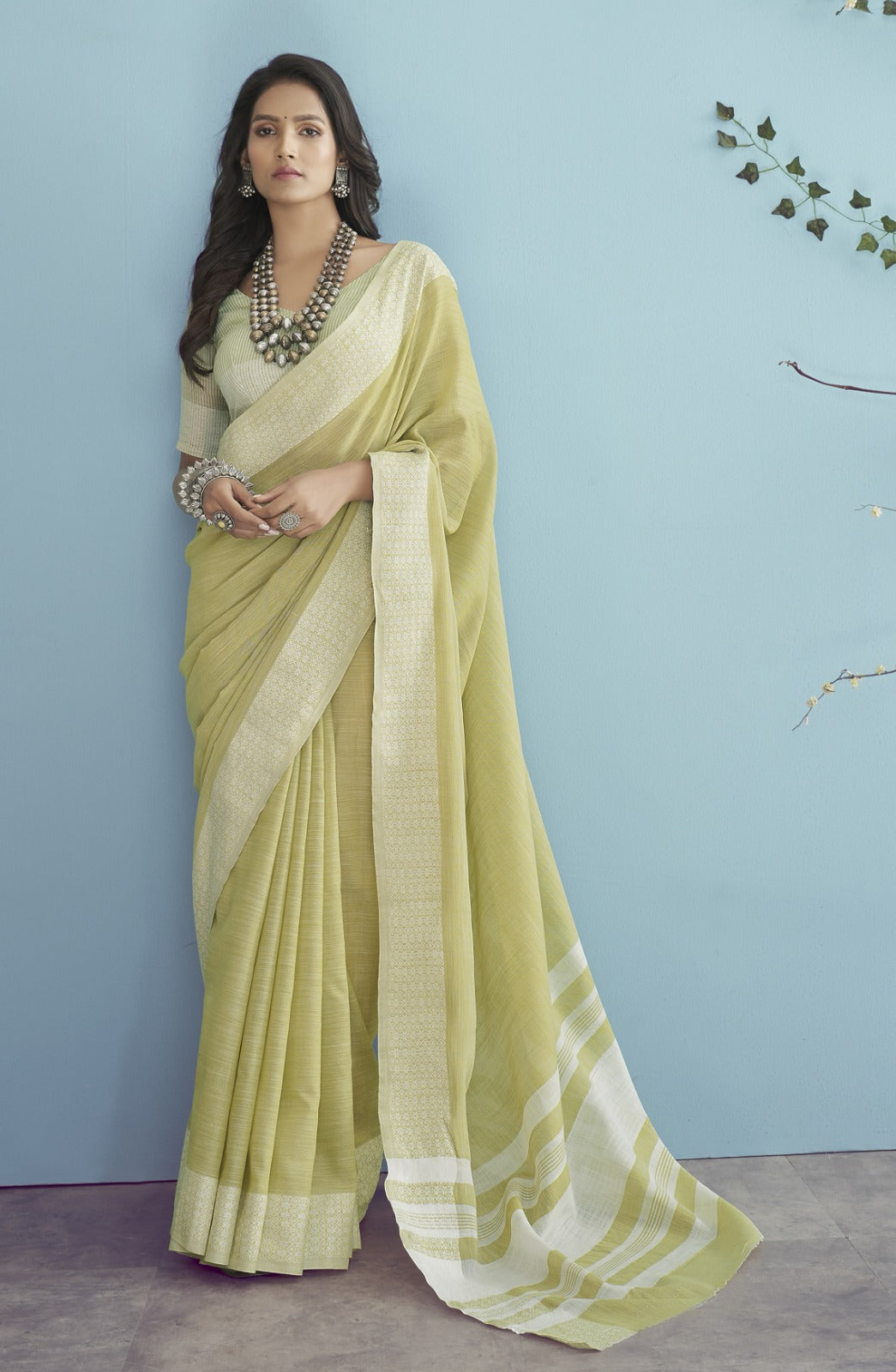 Buy Elegant Soft Linen Silk Chikankari Weaved Border Saree Timeless Craftsmanship & Luxury
