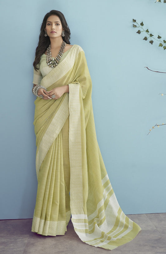 Buy Elegant Soft Linen Silk Chikankari Weaved Border Saree Timeless Craftsmanship & Luxury