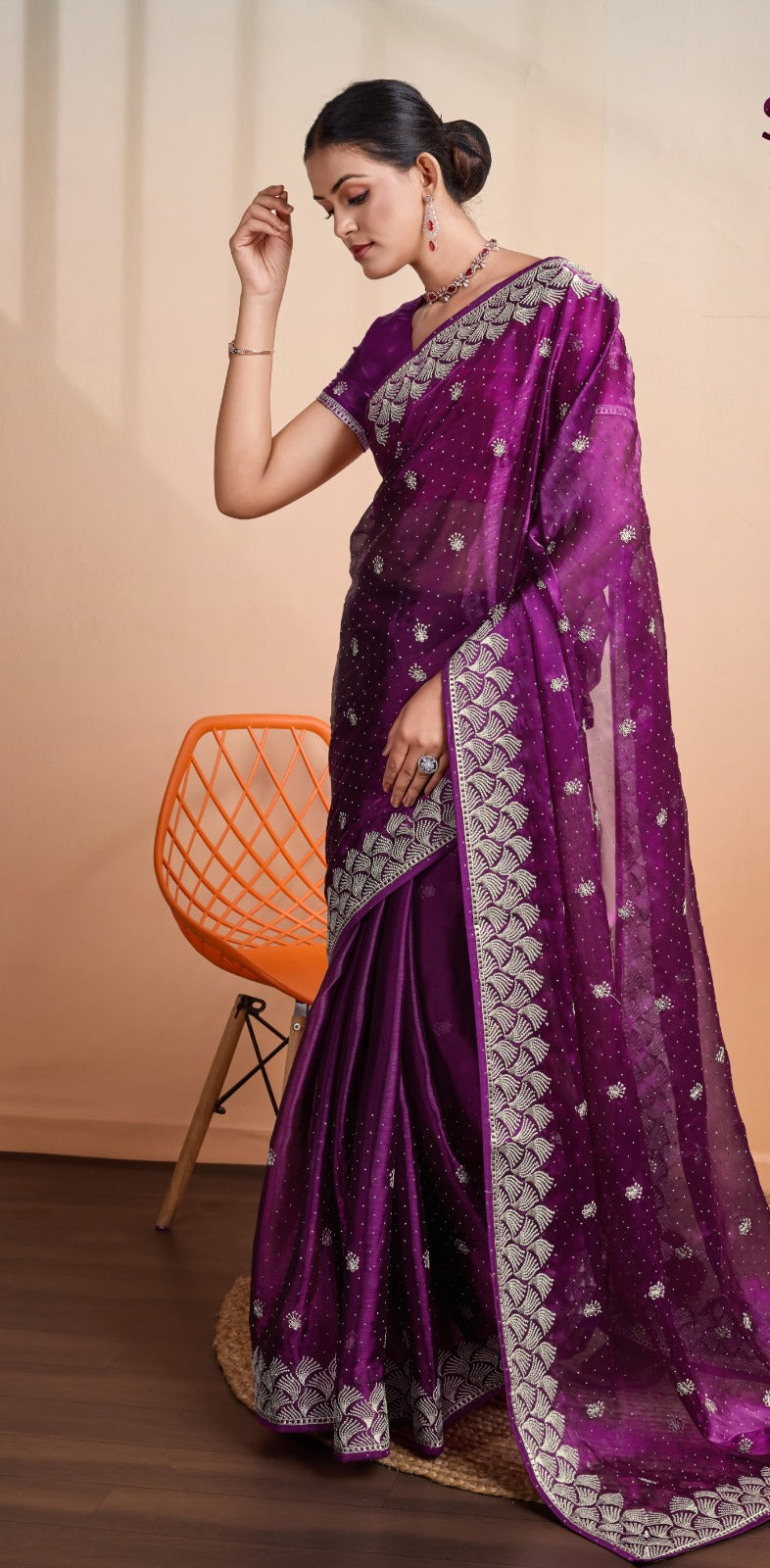 Buy Blooming Burberry with Grand C-Pallu Zari Embroidery Saree A Timeless Elegance