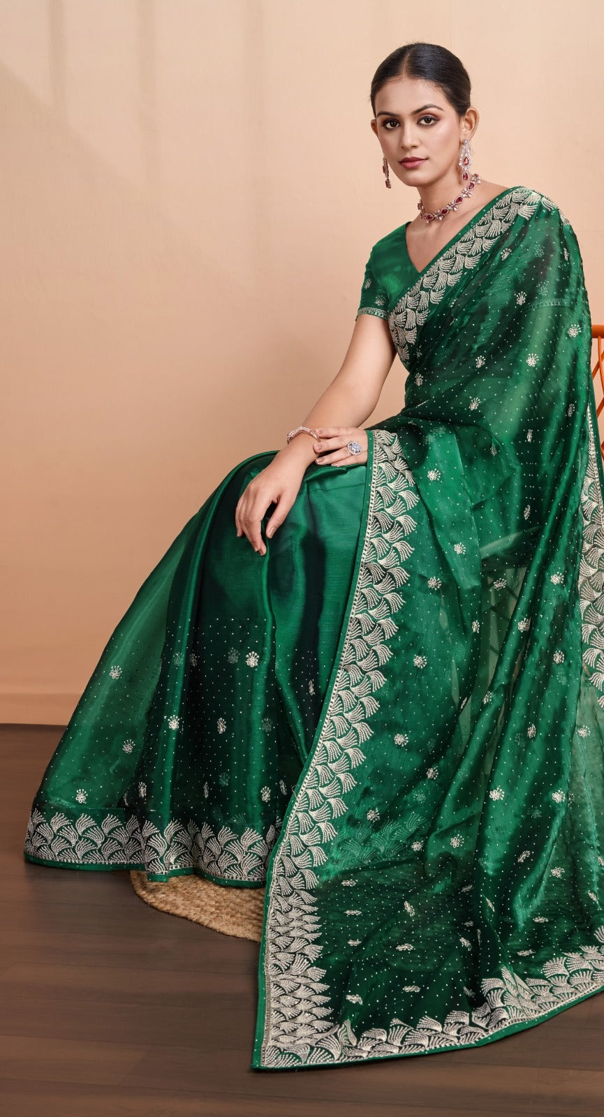 Buy Blooming Burberry with Grand C-Pallu Zari Embroidery Saree A Timeless Elegance