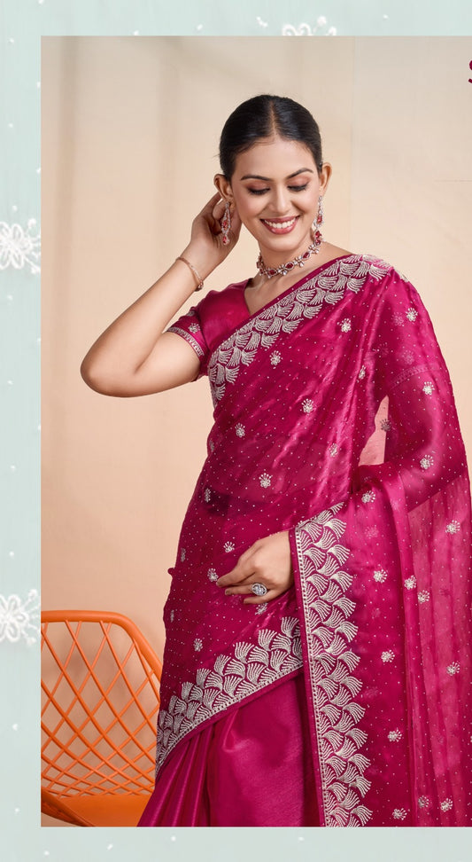 Buy Blooming Burberry with Grand C-Pallu Zari Embroidery Saree A Timeless Elegance