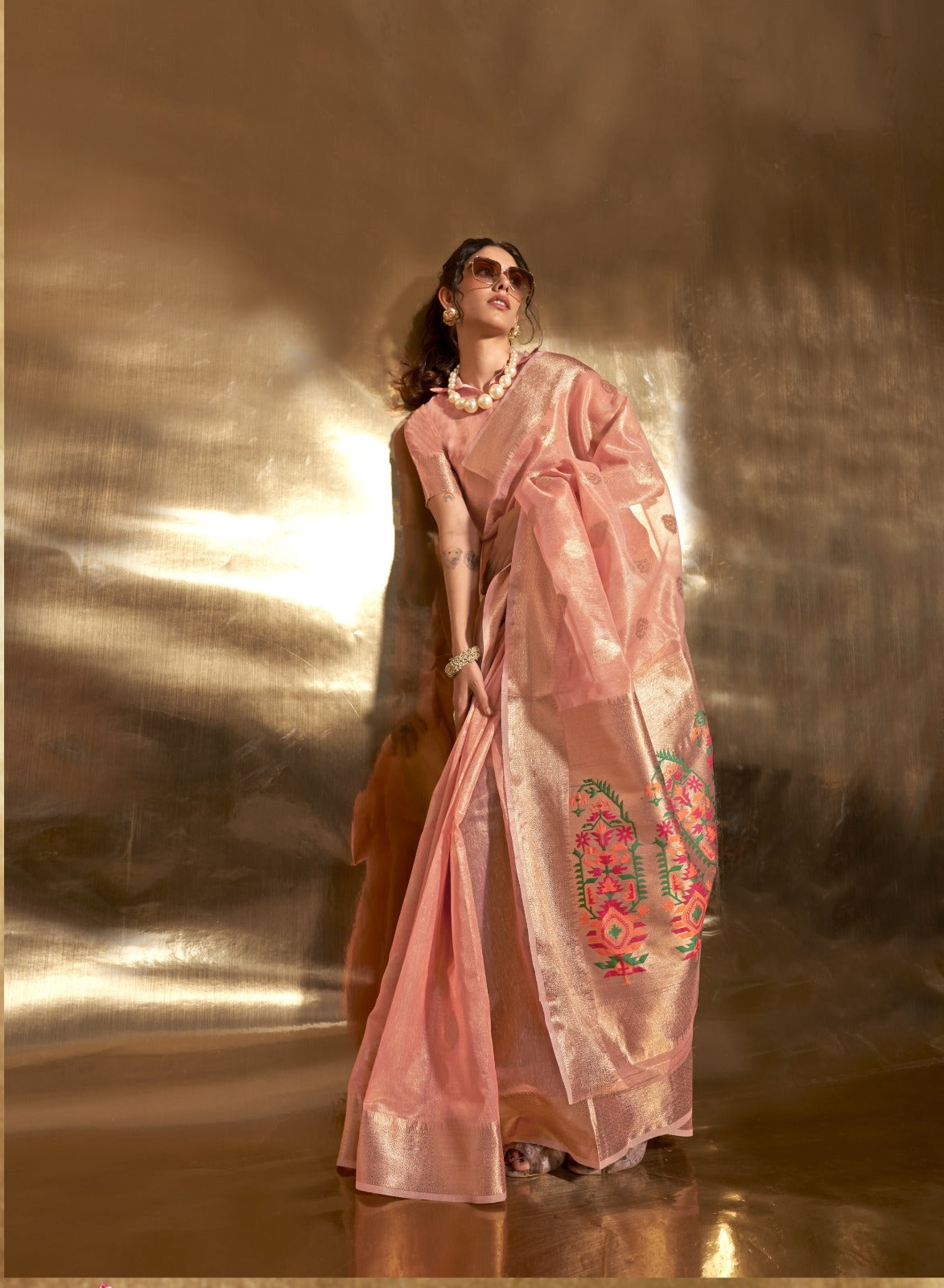 Buy Zari Tissue Saree with Heavy Paithani Pallu A Majestic Blend of Tradition and Luxury