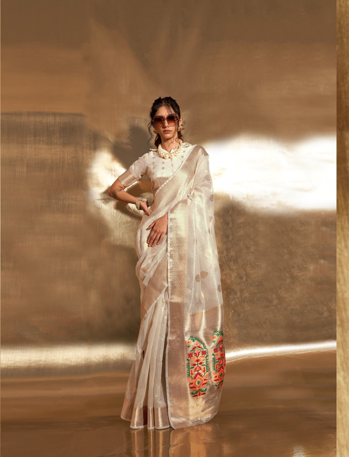 Buy Zari Tissue Saree with Heavy Paithani Pallu A Majestic Blend of Tradition and Luxury