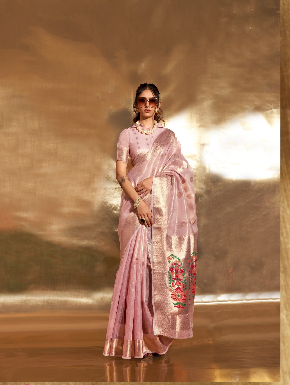 Buy Zari Tissue Saree with Heavy Paithani Pallu A Majestic Blend of Tradition and Luxury