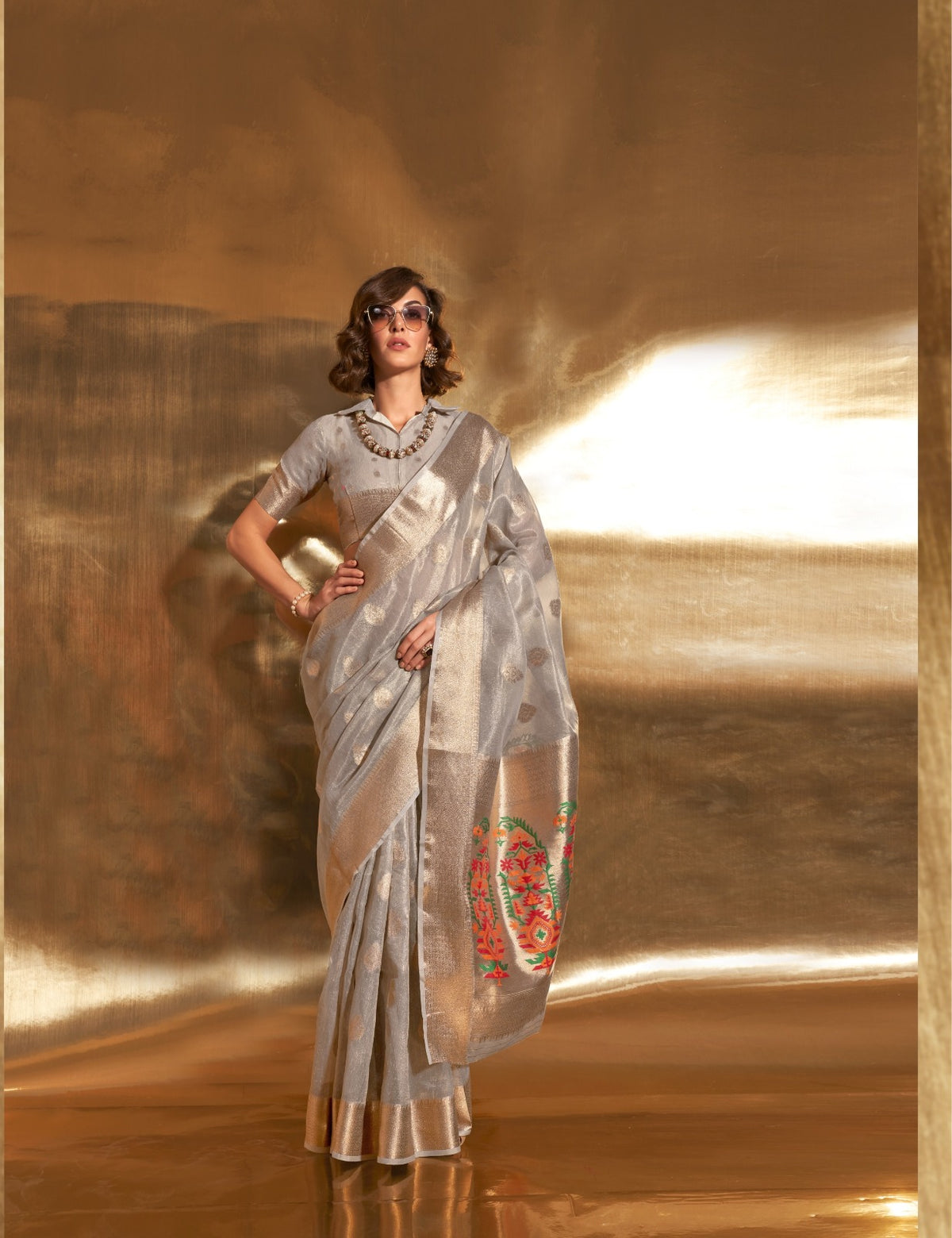 Buy Zari Tissue Saree with Heavy Paithani Pallu A Majestic Blend of Tradition and Luxury