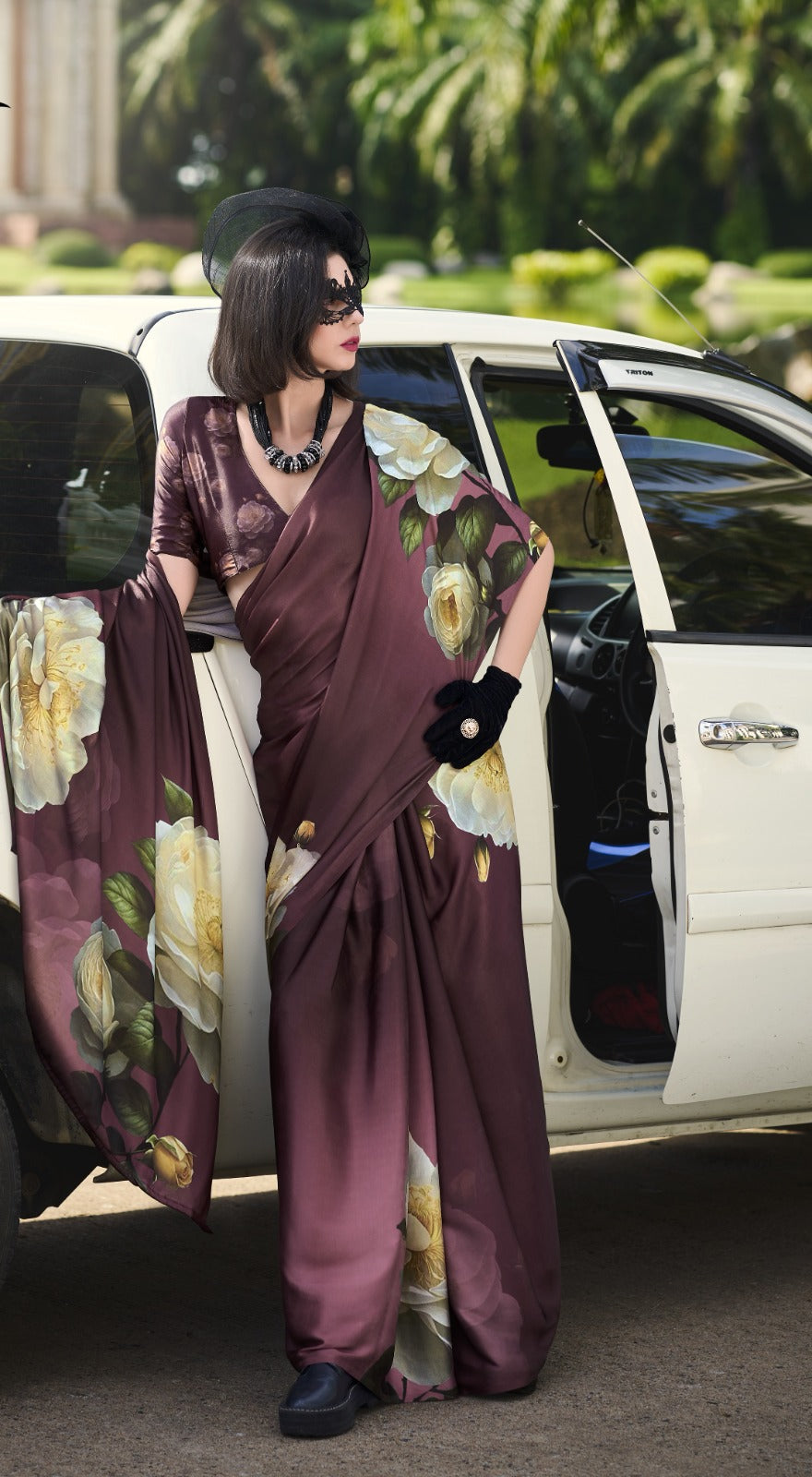 Buy Elegant Pure Satin Silk Saree with Designer Digital Print A Fusion of Tradition & Modern Art