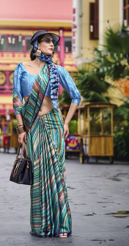 Buy Elegant Pure Satin Silk Saree with Designer Digital Print A Fusion of Tradition & Modern Art
