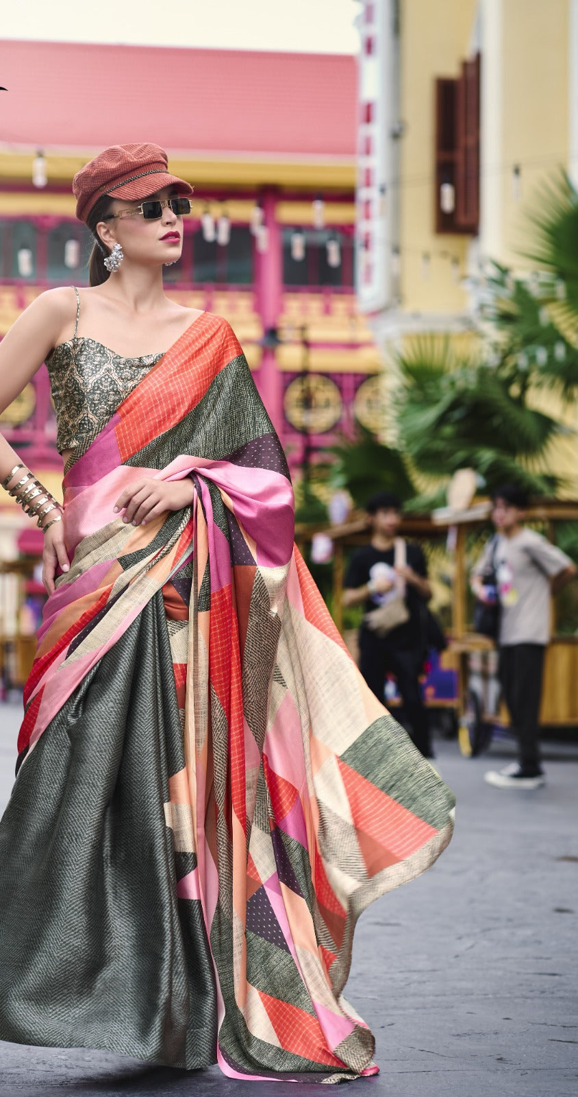 Buy Elegant Pure Satin Silk Saree with Designer Digital Print A Fusion of Tradition & Modern Art