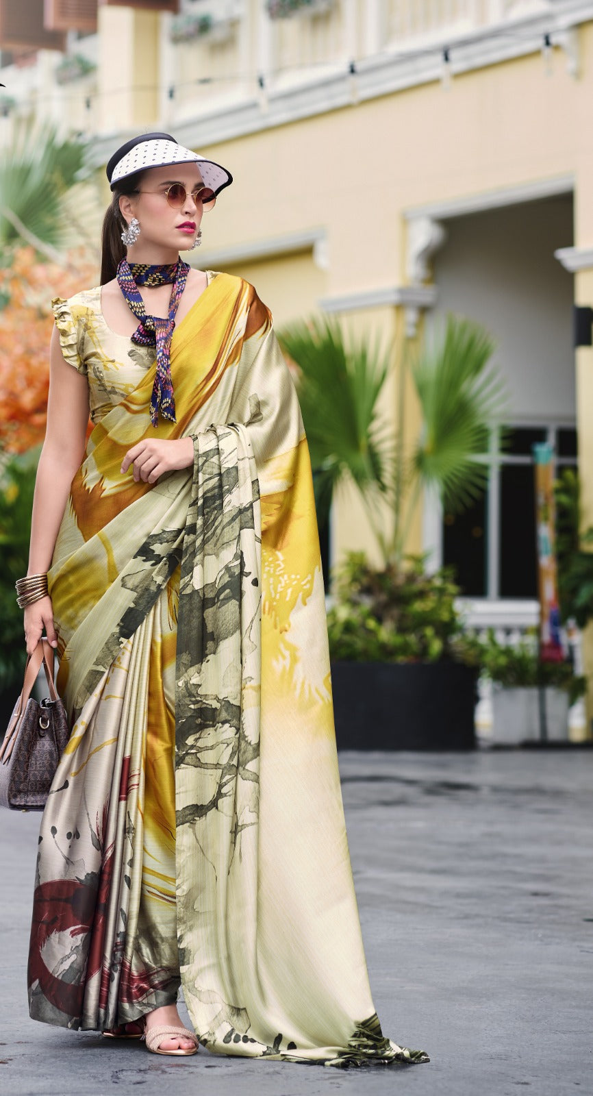 Buy Elegant Pure Satin Silk Saree with Designer Digital Print A Fusion of Tradition & Modern Art