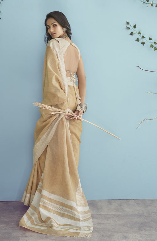 Buy Elegant Soft Linen Silk Chikankari Weaved Border Saree Timeless Craftsmanship & Luxury