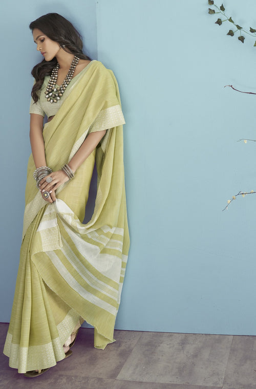 Buy Elegant Soft Linen Silk Chikankari Weaved Border Saree Timeless Craftsmanship & Luxury