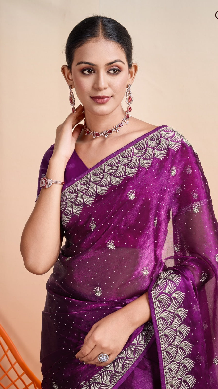 Buy Blooming Burberry with Grand C-Pallu Zari Embroidery Saree A Timeless Elegance