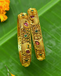 The Ramayana Royal Heritage Collection - Antique Gold-Plated Mayur Sita Mata Peacock Kada Bangles (Pair)